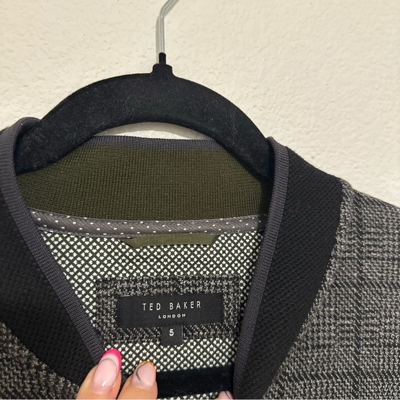 Ted Baker Footi Plaid Soft Knit Zip Up Sweater Jacket Black Gray Size 5, XL Men - Picture 6 of 8